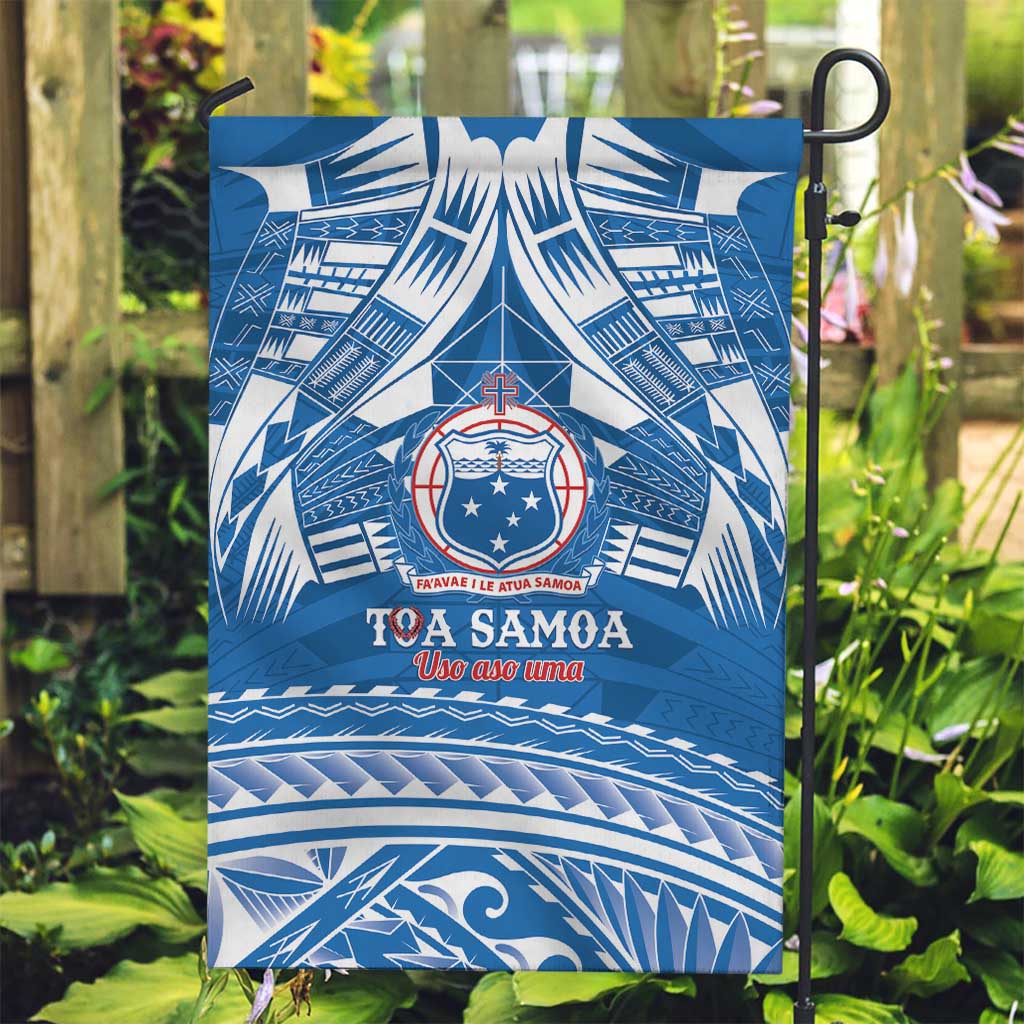 Toa Samoa Rugby Custom Garden Flag Uso aso uma Samoan Pattern Blue LT14 Garden Flag Blue - Polynesian Pride