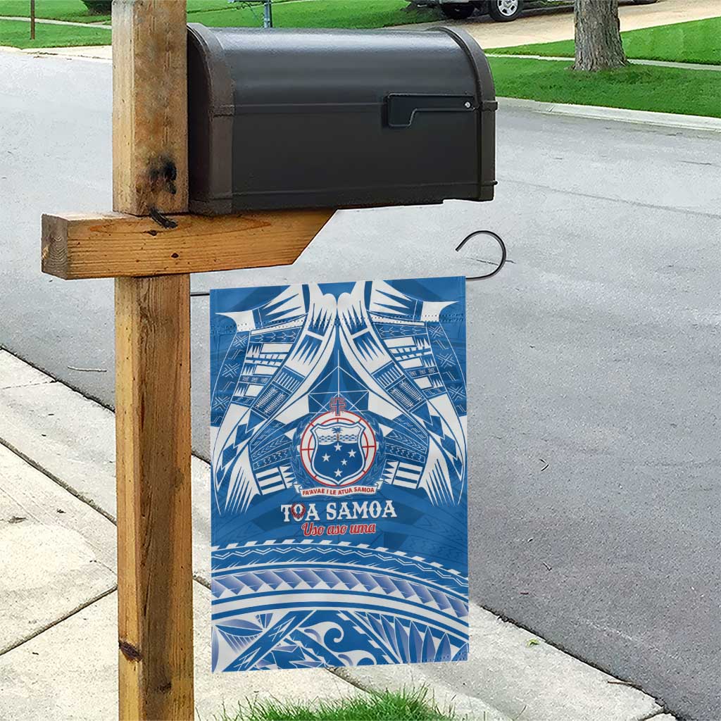 Toa Samoa Rugby Custom Garden Flag Uso aso uma Samoan Pattern Blue LT14 - Polynesian Pride