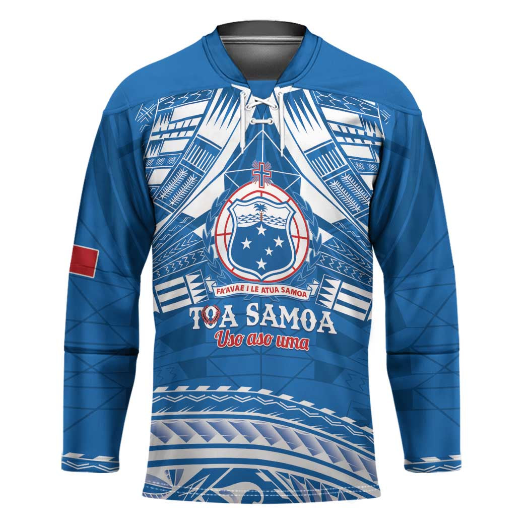 Toa Samoa Rugby Custom Hockey Jersey Uso aso uma Samoan Pattern Blue LT14 Unisex Blue - Polynesian Pride