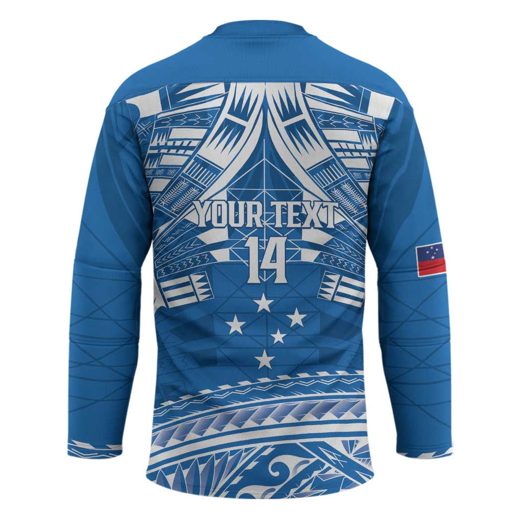 Toa Samoa Rugby Custom Hockey Jersey Uso aso uma Samoan Pattern Blue LT14 - Polynesian Pride