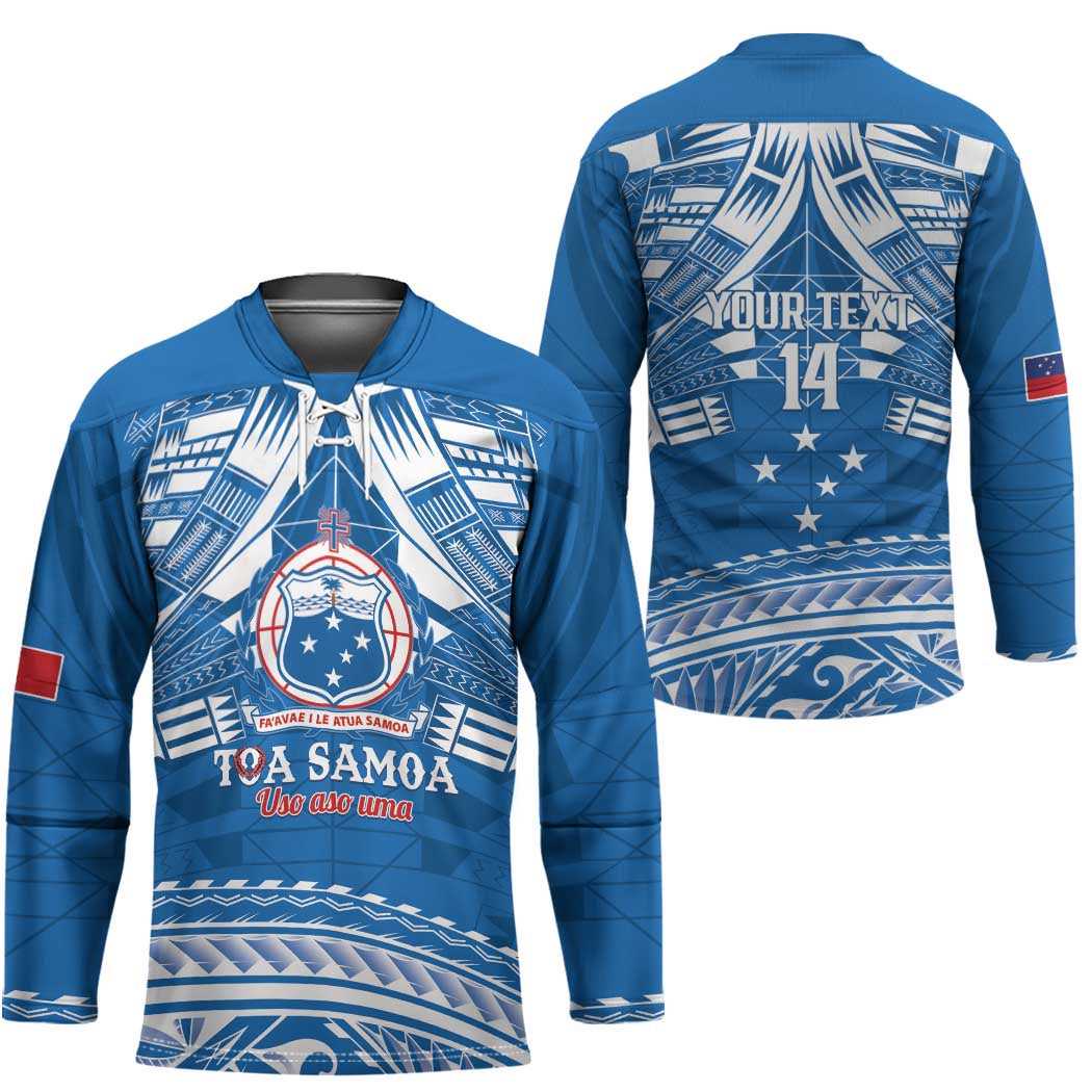 Toa Samoa Rugby Custom Hockey Jersey Uso aso uma Samoan Pattern Blue LT14 - Polynesian Pride