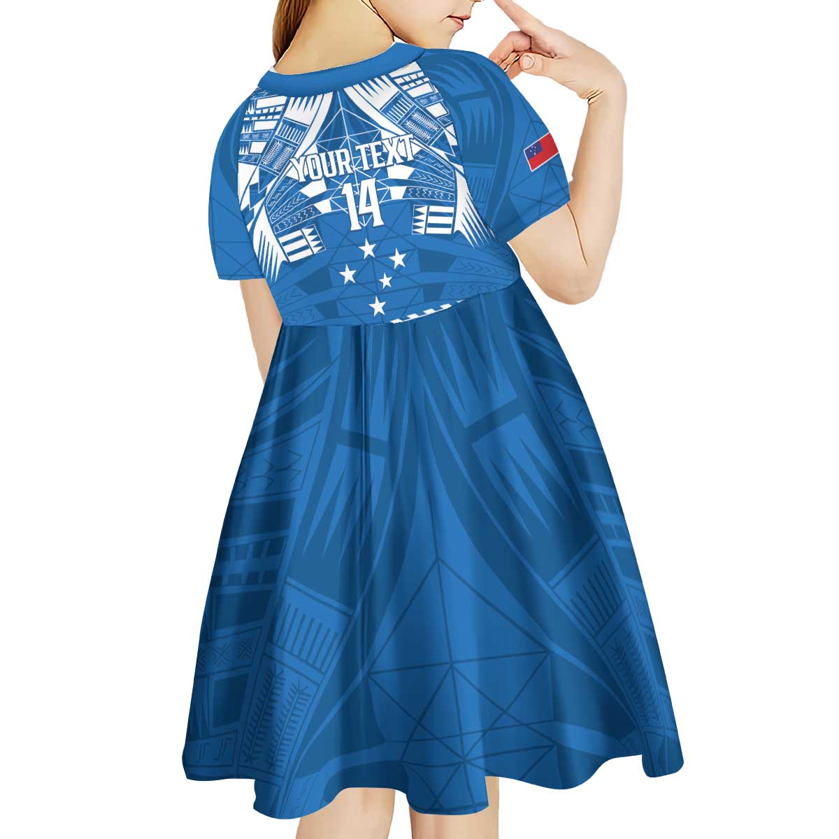 Toa Samoa Rugby Custom Kid Short Sleeve Dress Uso aso uma Samoan Pattern Blue - Polynesian Pride