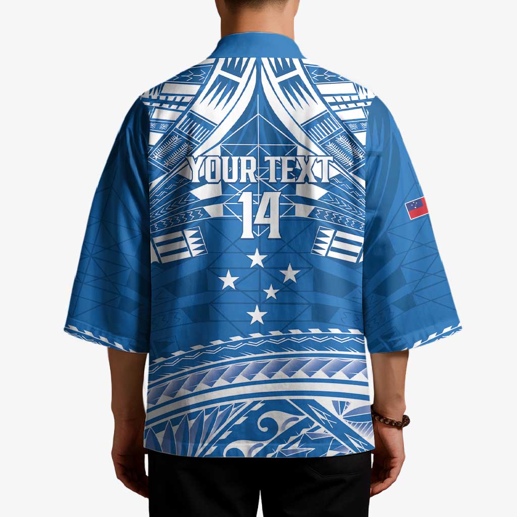 Toa Samoa Rugby Custom Kimono Uso aso uma Samoan Pattern Blue - Polynesian Pride