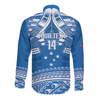 Toa Samoa Rugby Custom Long Sleeve Button Shirt Uso aso uma Samoan Pattern Blue - Polynesian Pride