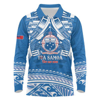 Toa Samoa Rugby Custom Long Sleeve Polo Shirt Uso aso uma Samoan Pattern Blue LT14 Blue - Polynesian Pride