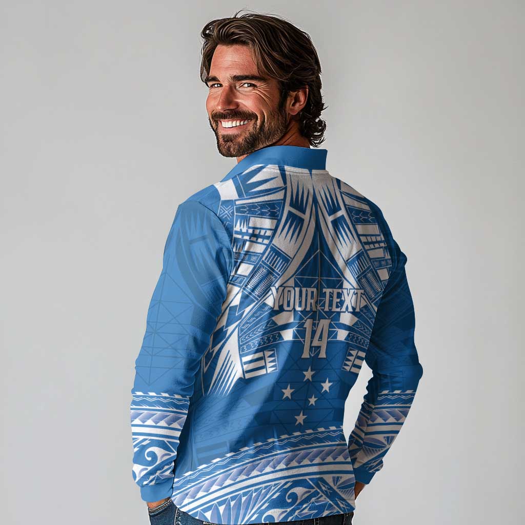 Toa Samoa Rugby Custom Long Sleeve Polo Shirt Uso aso uma Samoan Pattern Blue LT14 - Polynesian Pride