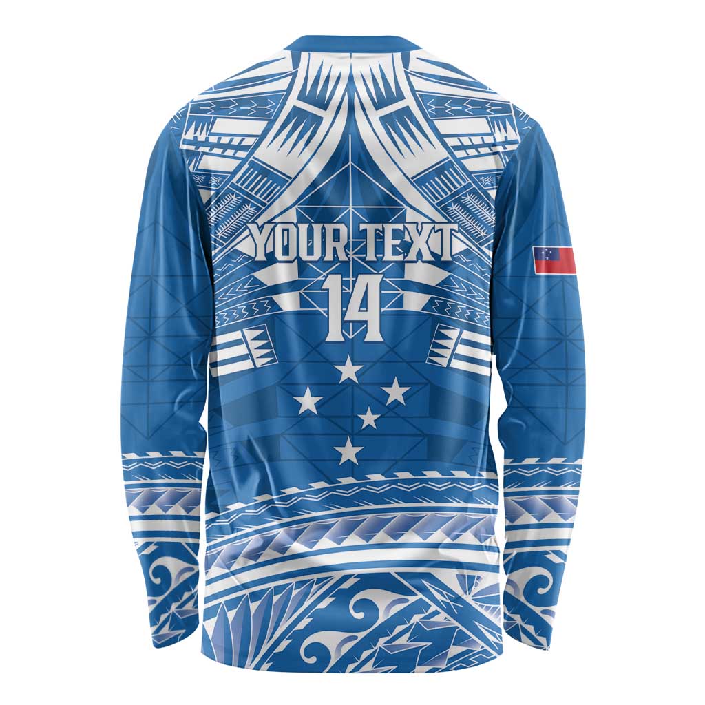Toa Samoa Rugby Custom Long Sleeve Shirt Uso aso uma Samoan Pattern Blue - Polynesian Pride