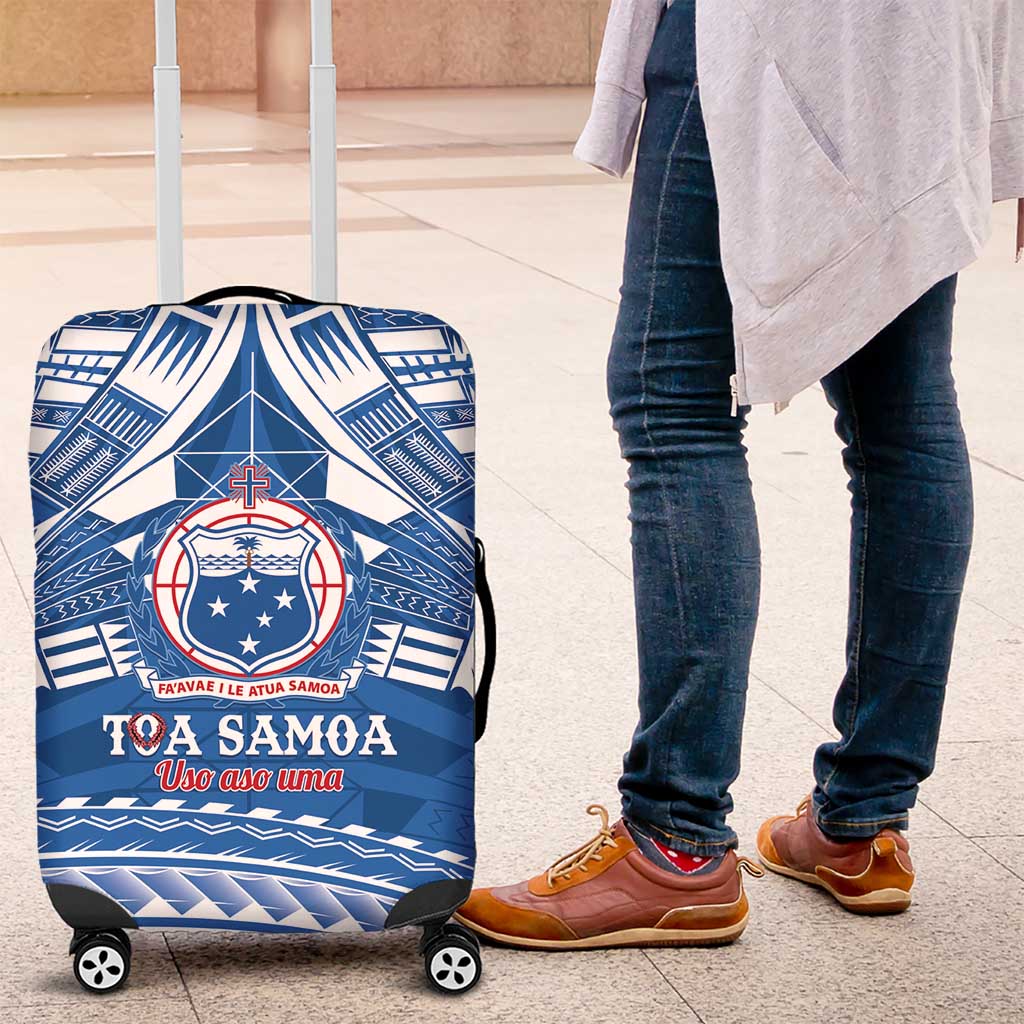 Toa Samoa Rugby Custom Luggage Cover Uso aso uma Samoan Pattern Blue LT14 Blue - Polynesian Pride