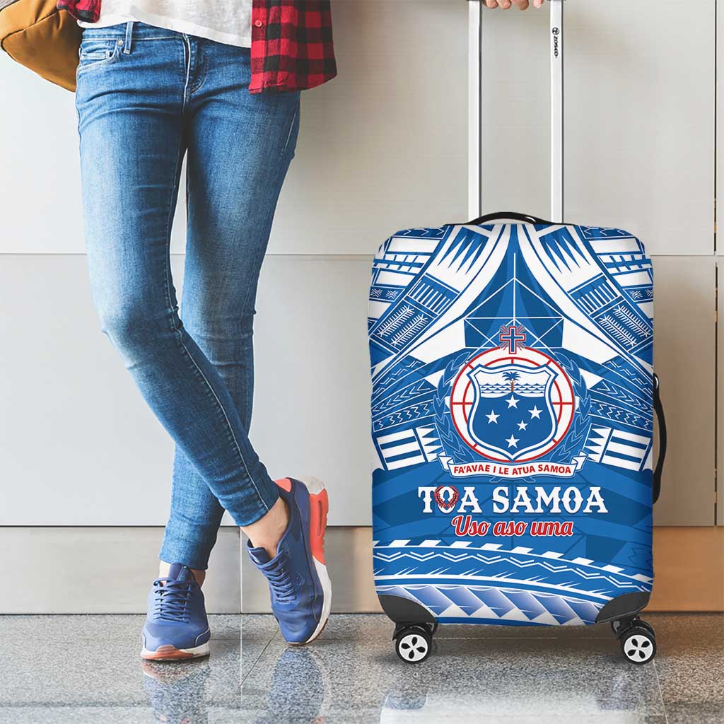 Toa Samoa Rugby Custom Luggage Cover Uso aso uma Samoan Pattern Blue LT14 - Polynesian Pride