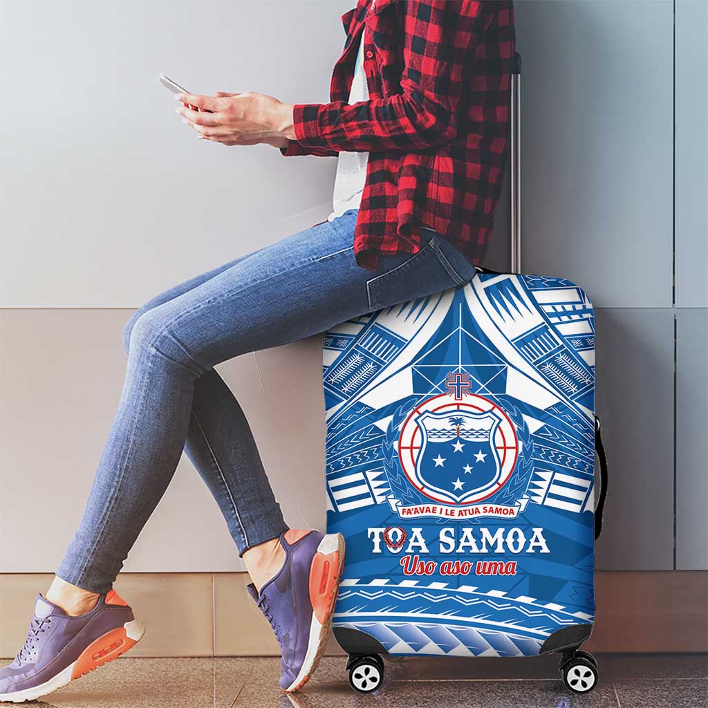 Toa Samoa Rugby Custom Luggage Cover Uso aso uma Samoan Pattern Blue LT14 - Polynesian Pride