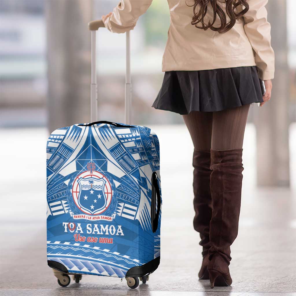 Toa Samoa Rugby Custom Luggage Cover Uso aso uma Samoan Pattern Blue LT14 - Polynesian Pride