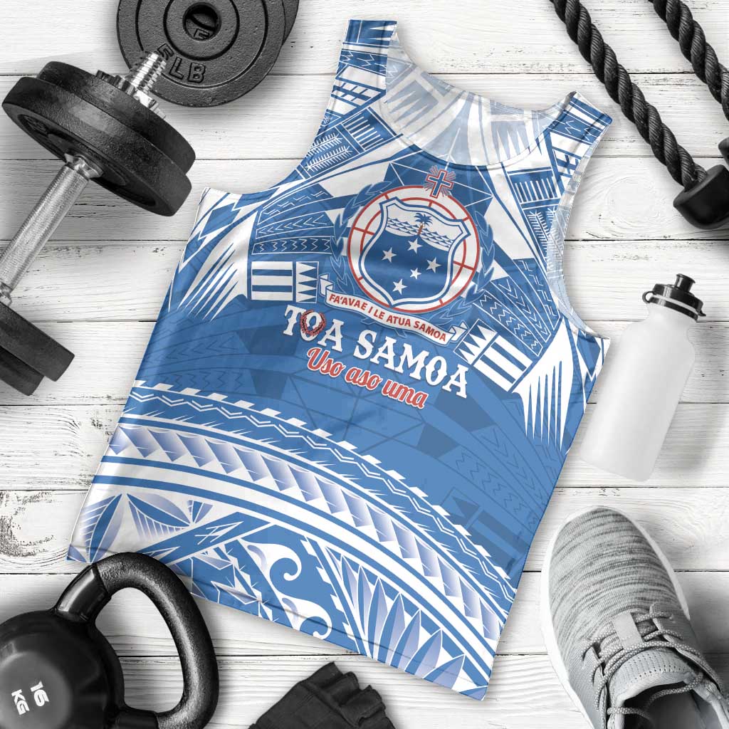 Toa Samoa Rugby Custom Men Tank Top Uso aso uma Samoan Pattern Blue - Polynesian Pride