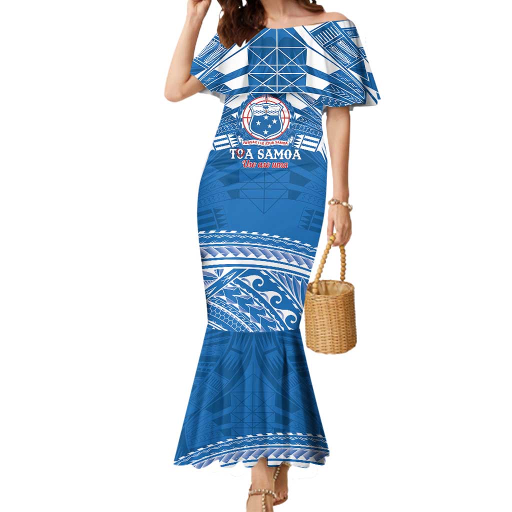 Toa Samoa Rugby Custom Mermaid Dress Uso aso uma Samoan Pattern Blue - Polynesian Pride
