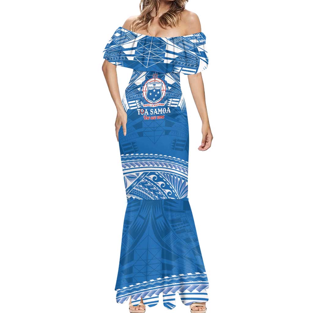 Toa Samoa Rugby Custom Mermaid Dress Uso aso uma Samoan Pattern Blue - Polynesian Pride