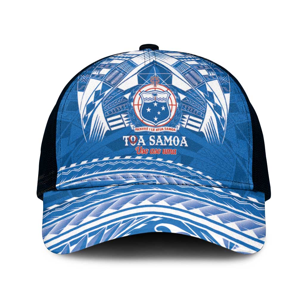 Toa Samoa Rugby Mesh Trucker Cap Uso aso uma Samoan Pattern Blue - Polynesian Pride