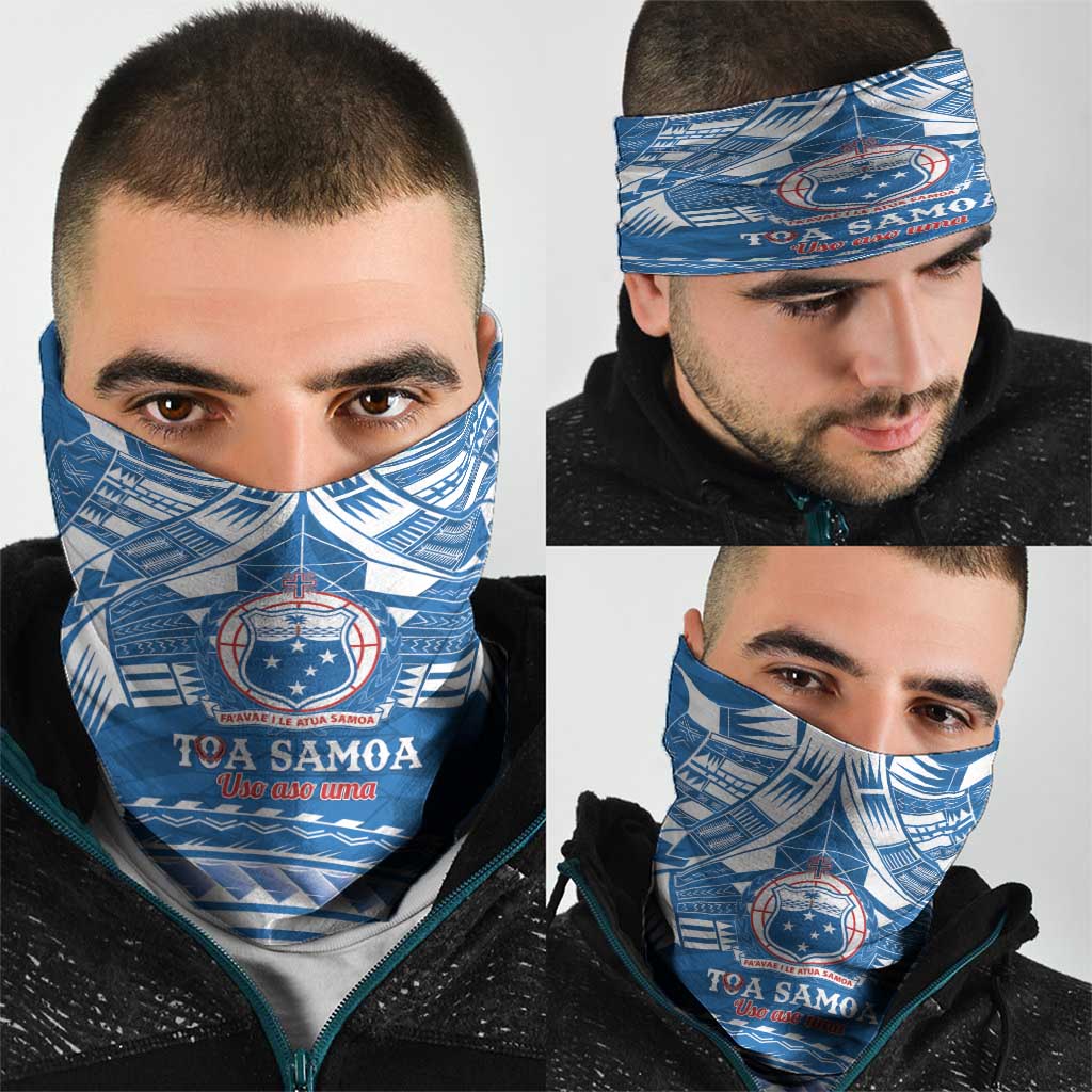 Toa Samoa Rugby Custom Neck Gaiter Uso aso uma Samoan Pattern Blue LT14 - Polynesian Pride