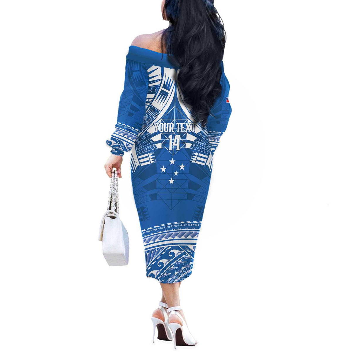 Toa Samoa Rugby Custom Off The Shoulder Long Sleeve Dress Uso aso uma Samoan Pattern Blue LT14 - Polynesian Pride