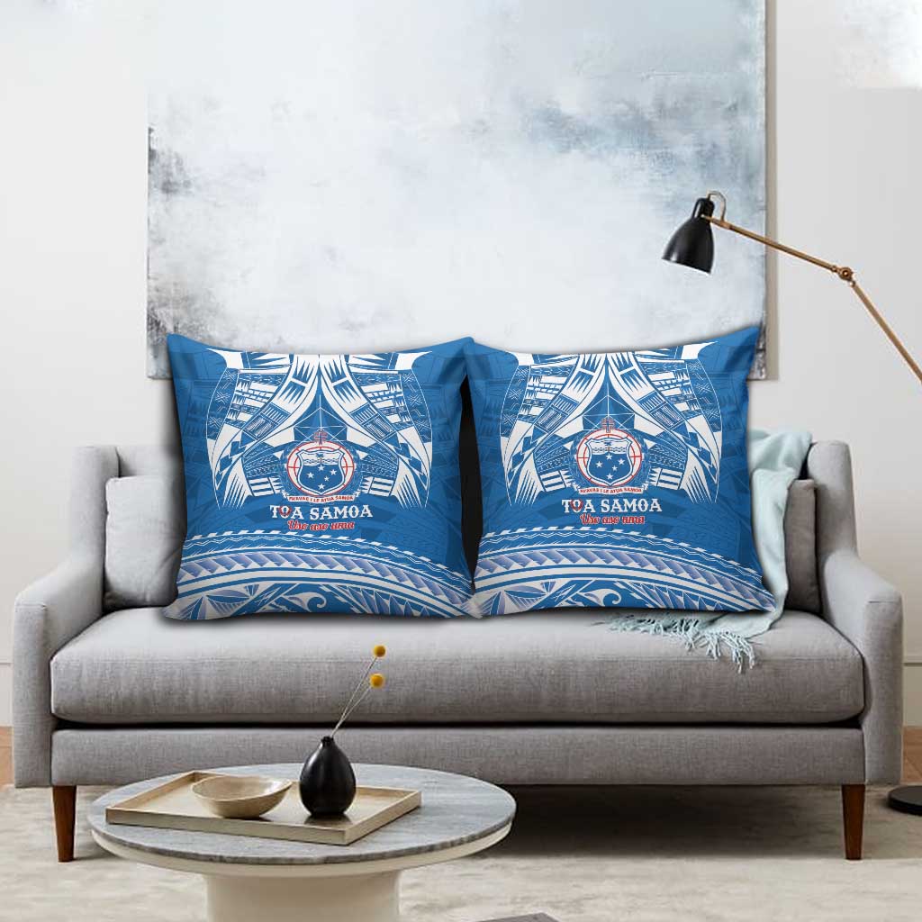 Toa Samoa Rugby Custom Pillow Cover Uso aso uma Samoan Pattern Blue - Polynesian Pride