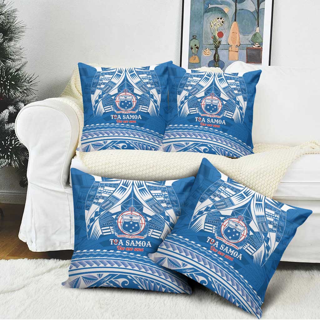 Toa Samoa Rugby Custom Pillow Cover Uso aso uma Samoan Pattern Blue - Polynesian Pride