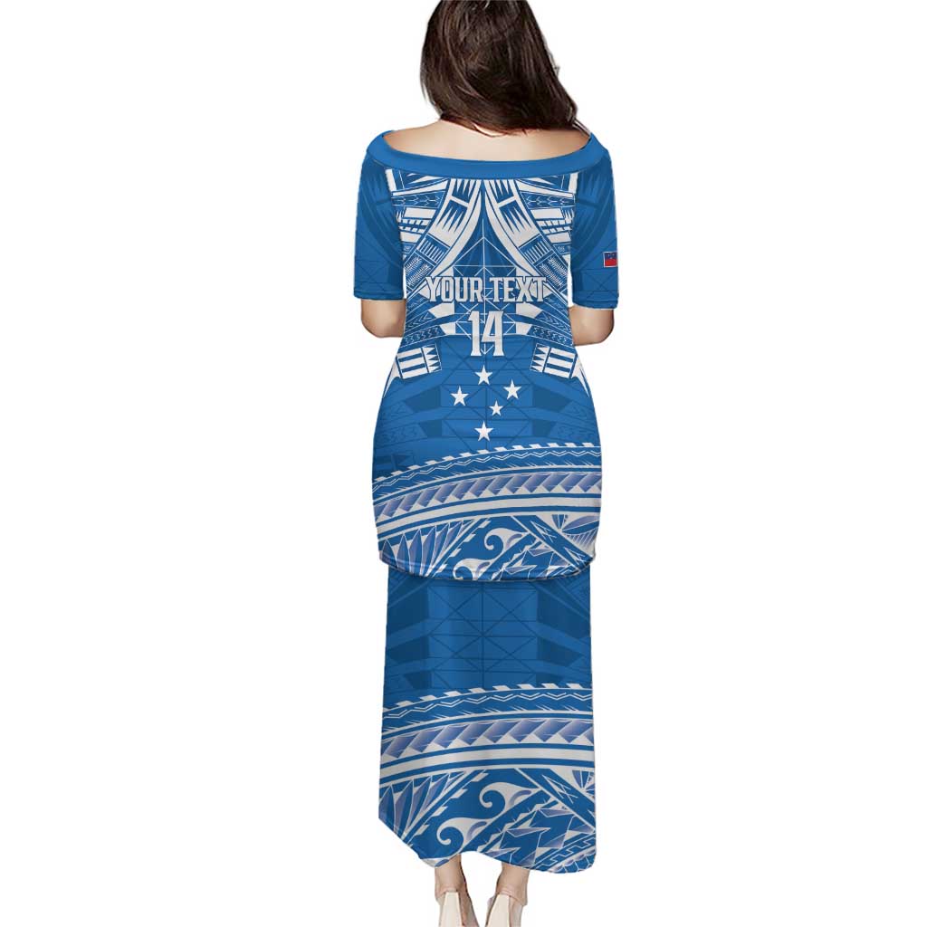 Toa Samoa Rugby Custom Puletasi Uso aso uma Samoan Pattern Blue LT14 - Polynesian Pride