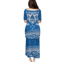 Toa Samoa Rugby Custom Puletasi Uso aso uma Samoan Pattern Blue LT14 - Polynesian Pride
