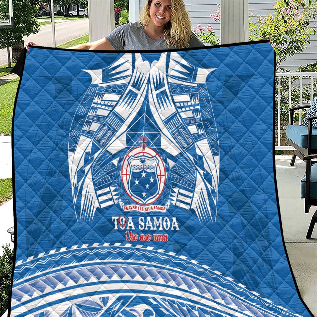Toa Samoa Rugby Custom Quilt Uso aso uma Samoan Pattern Blue LT14 Blue - Polynesian Pride