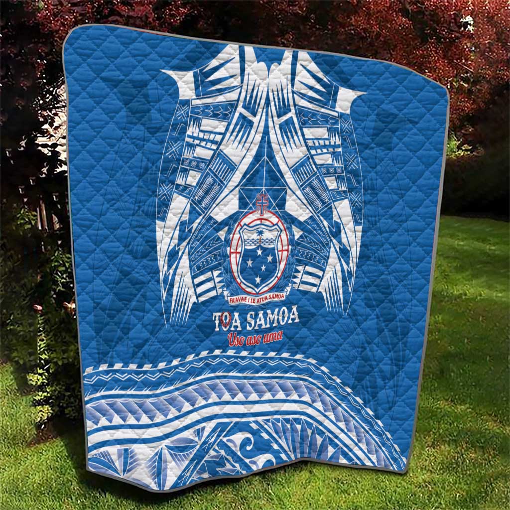 Toa Samoa Rugby Custom Quilt Uso aso uma Samoan Pattern Blue LT14 - Polynesian Pride