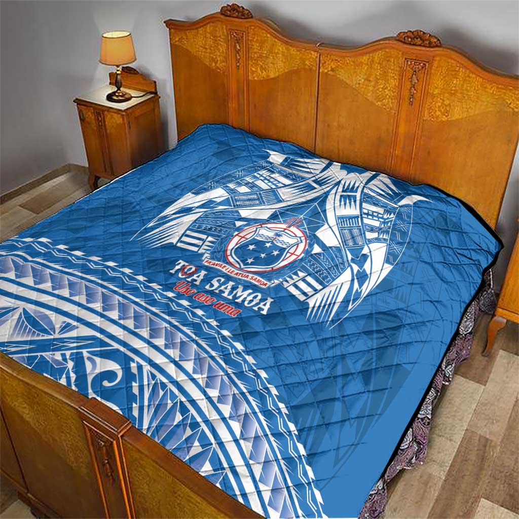 Toa Samoa Rugby Custom Quilt Uso aso uma Samoan Pattern Blue LT14 - Polynesian Pride