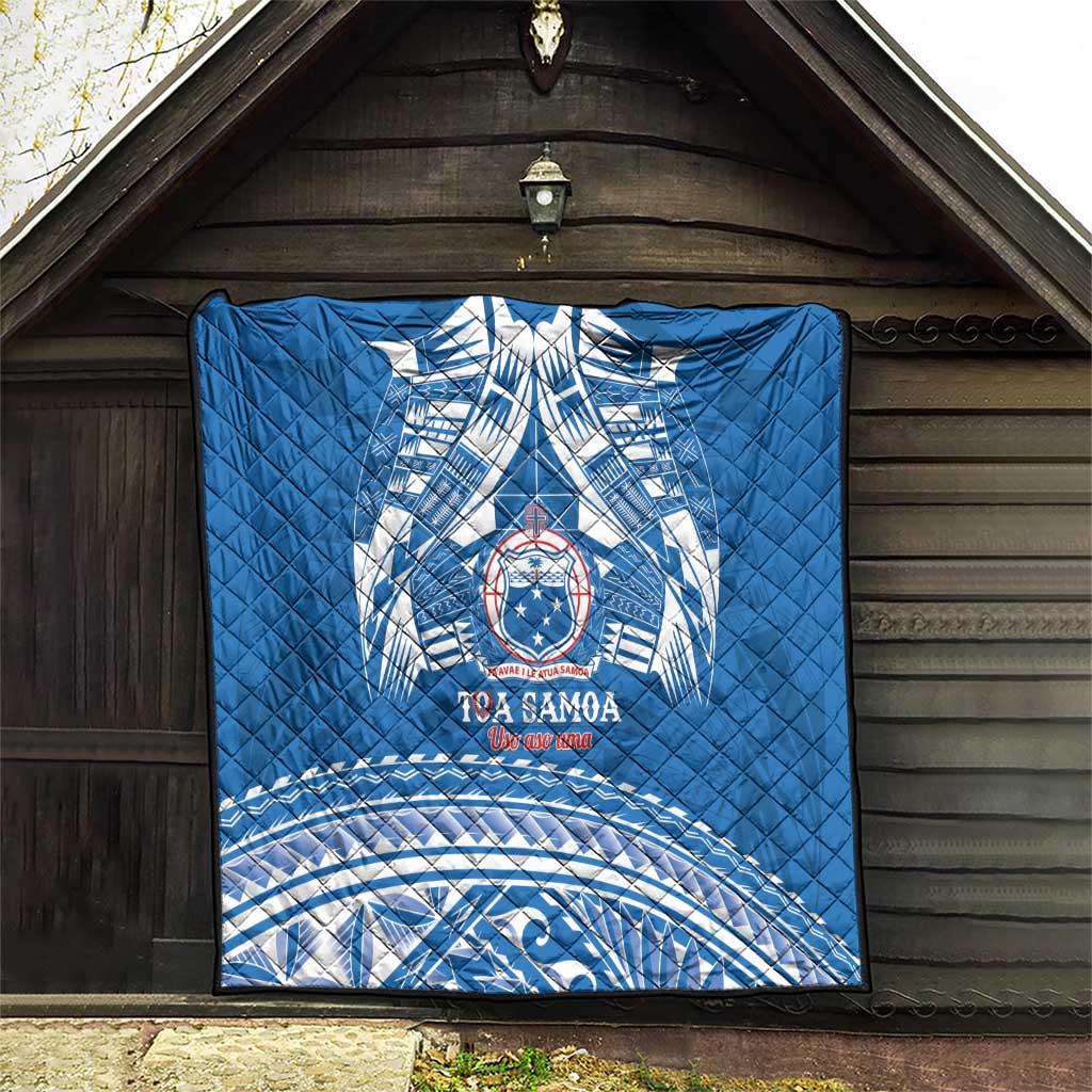 Toa Samoa Rugby Custom Quilt Uso aso uma Samoan Pattern Blue LT14 - Polynesian Pride