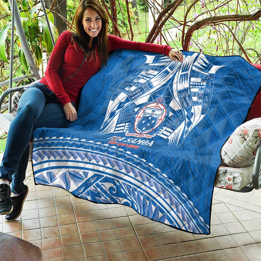 Toa Samoa Rugby Custom Quilt Uso aso uma Samoan Pattern Blue LT14 - Polynesian Pride