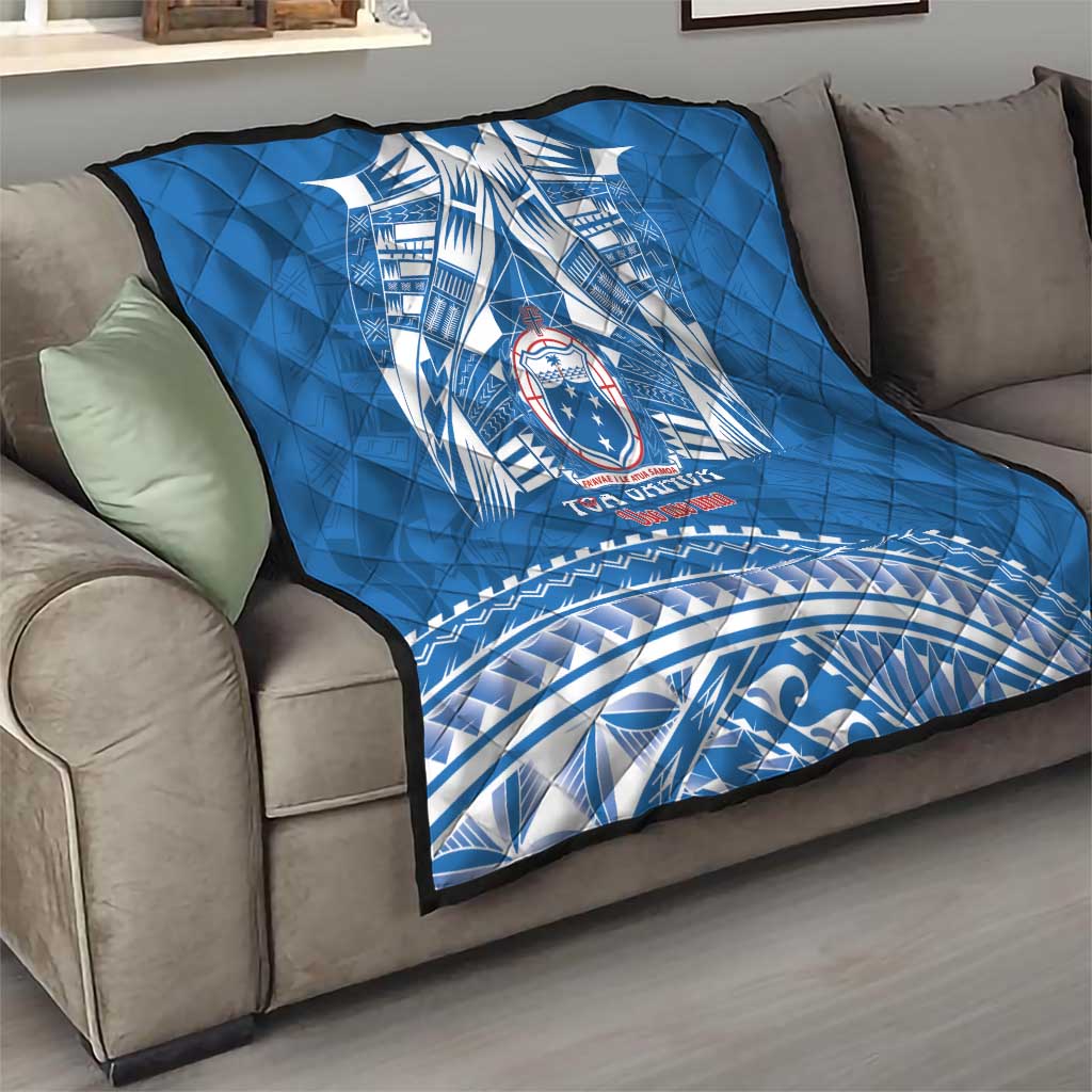 Toa Samoa Rugby Custom Quilt Uso aso uma Samoan Pattern Blue LT14 - Polynesian Pride