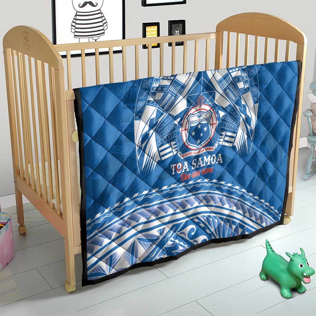 Toa Samoa Rugby Custom Quilt Uso aso uma Samoan Pattern Blue LT14 - Polynesian Pride