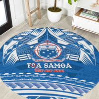 Toa Samoa Rugby Custom Round Carpet Uso aso uma Samoan Pattern Blue LT14 Blue - Polynesian Pride