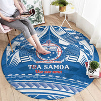 Toa Samoa Rugby Custom Round Carpet Uso aso uma Samoan Pattern Blue LT14 - Polynesian Pride