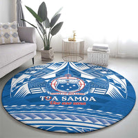 Toa Samoa Rugby Custom Round Carpet Uso aso uma Samoan Pattern Blue LT14 - Polynesian Pride