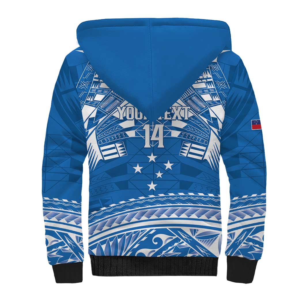 Toa Samoa Rugby Custom Sherpa Hoodie Uso aso uma Samoan Pattern Blue - Polynesian Pride