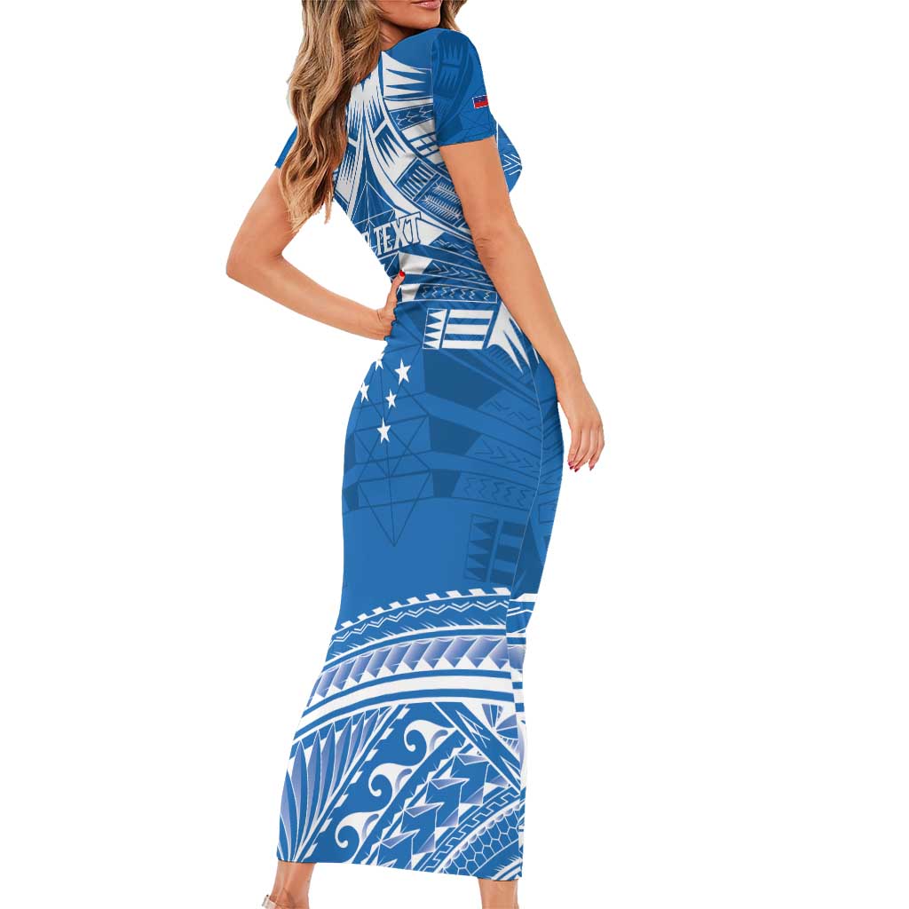Toa Samoa Rugby Custom Short Sleeve Bodycon Dress Uso aso uma Samoan Pattern Blue LT14 - Polynesian Pride