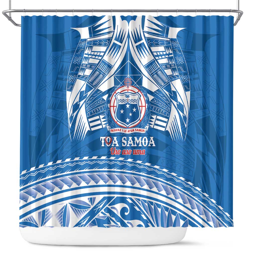 Toa Samoa Rugby Custom Shower Curtain Uso aso uma Samoan Pattern Blue LT14 Blue - Polynesian Pride