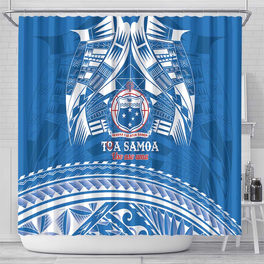 Toa Samoa Rugby Custom Shower Curtain Uso aso uma Samoan Pattern Blue LT14 - Polynesian Pride