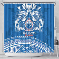 Toa Samoa Rugby Custom Shower Curtain Uso aso uma Samoan Pattern Blue LT14 - Polynesian Pride