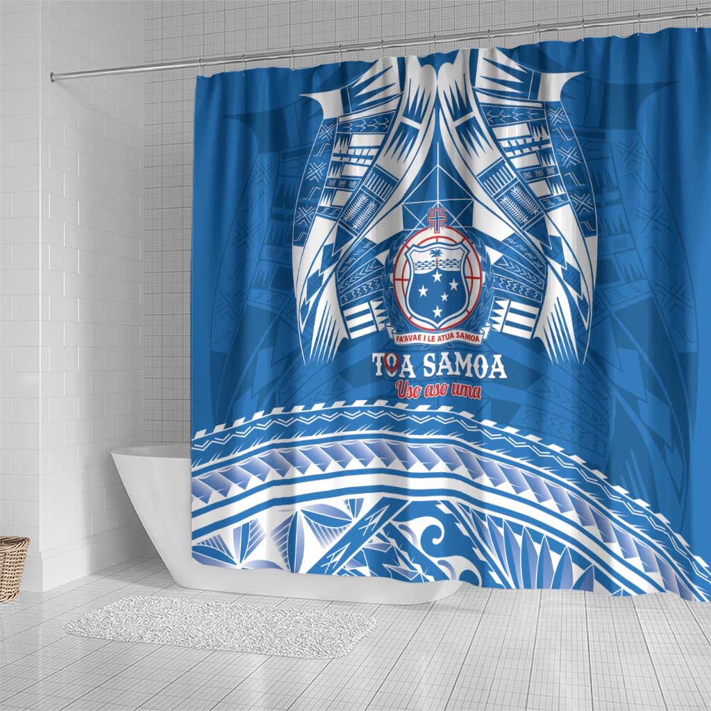 Toa Samoa Rugby Custom Shower Curtain Uso aso uma Samoan Pattern Blue LT14 - Polynesian Pride