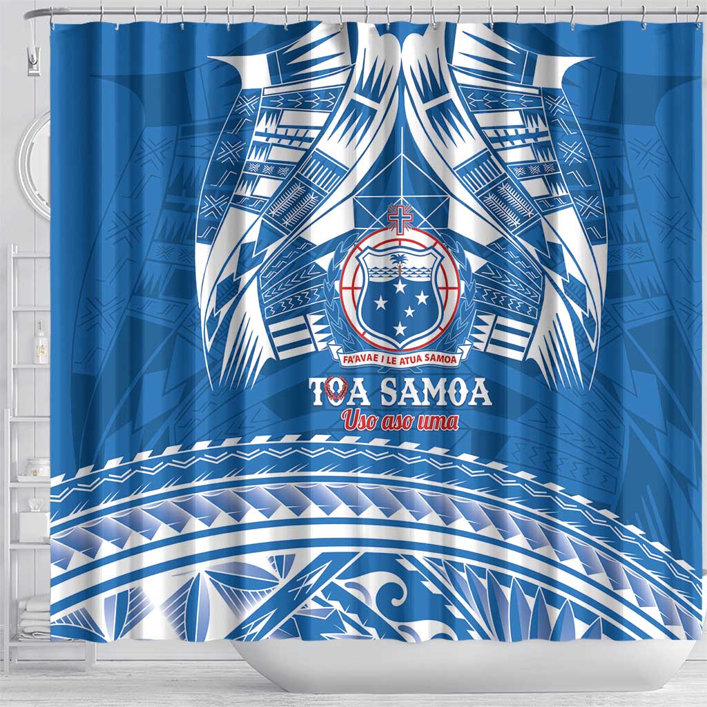 Toa Samoa Rugby Custom Shower Curtain Uso aso uma Samoan Pattern Blue LT14 - Polynesian Pride