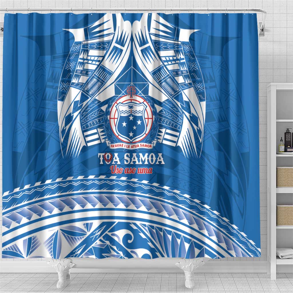 Toa Samoa Rugby Custom Shower Curtain Uso aso uma Samoan Pattern Blue LT14 - Polynesian Pride