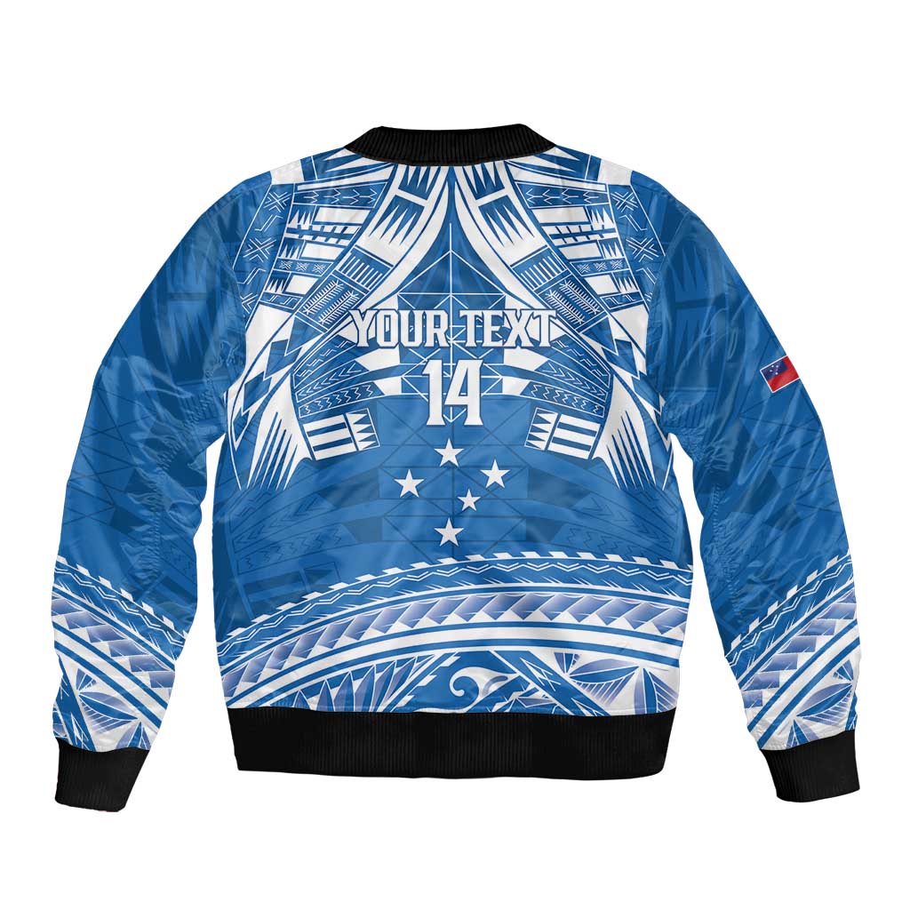 Toa Samoa Rugby Custom Sleeve Zip Bomber Jacket Uso aso uma Samoan Pattern Blue LT14 - Polynesian Pride