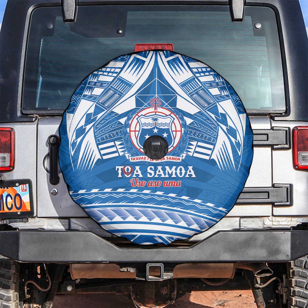 Toa Samoa Rugby Custom Spare Tire Cover Uso aso uma Samoan Pattern Blue LT14 Blue - Polynesian Pride