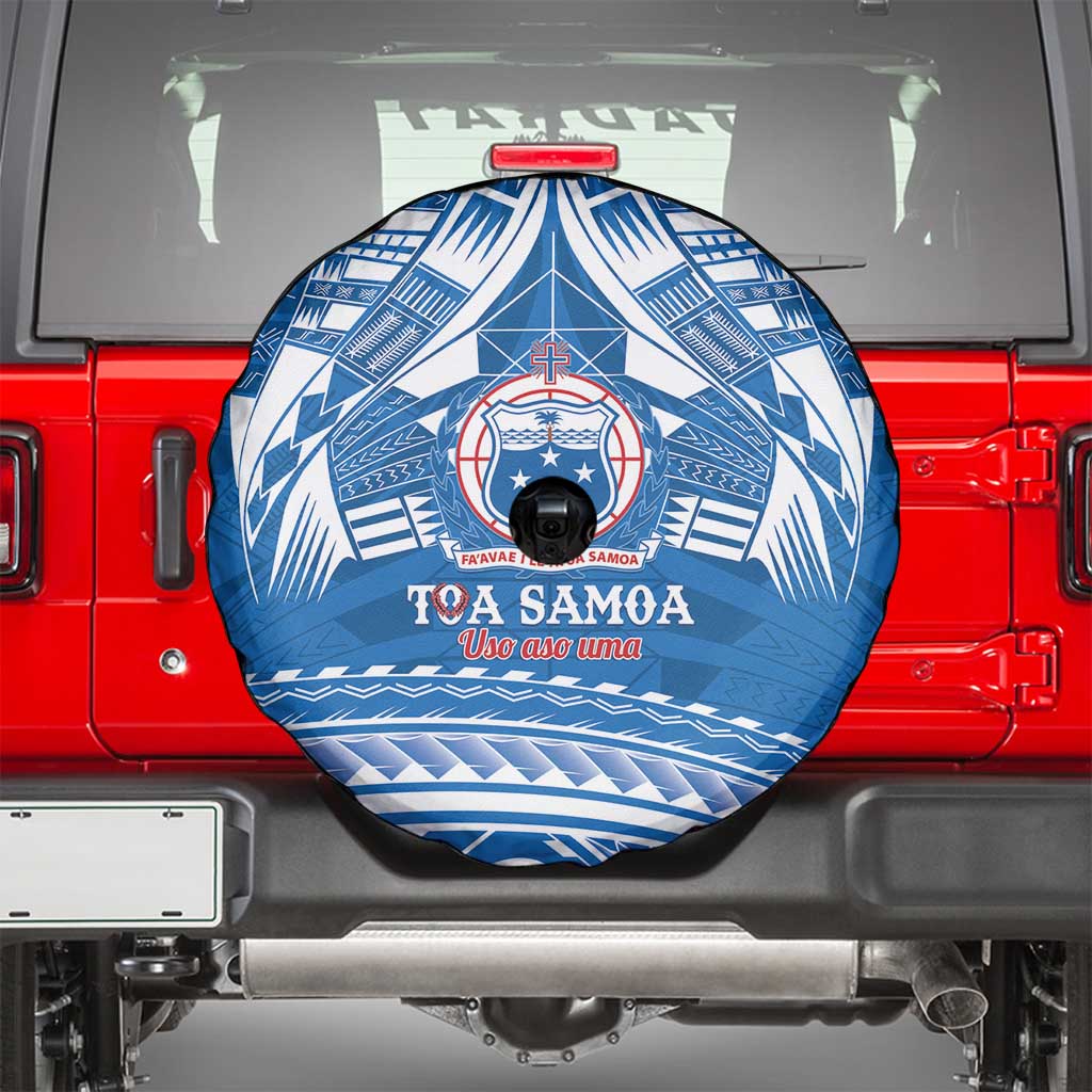 Toa Samoa Rugby Custom Spare Tire Cover Uso aso uma Samoan Pattern Blue LT14 - Polynesian Pride