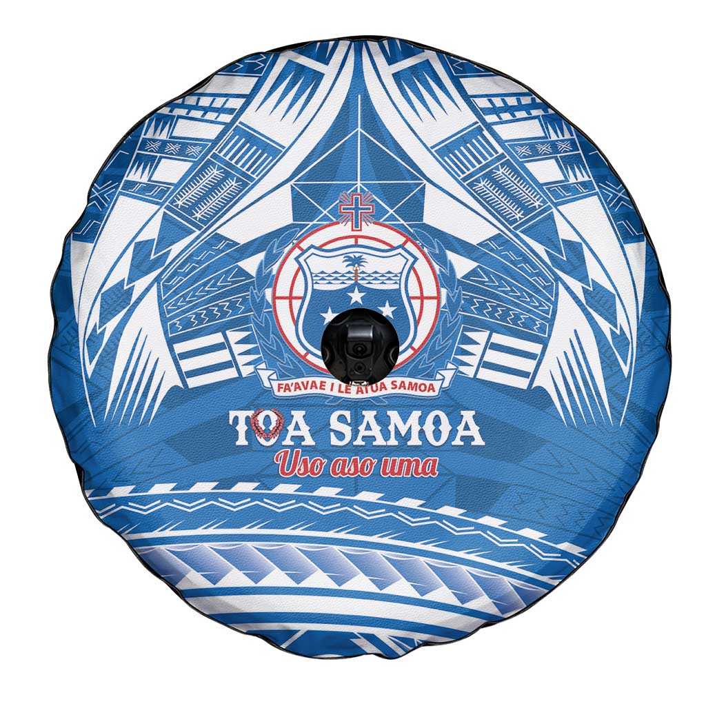 Toa Samoa Rugby Custom Spare Tire Cover Uso aso uma Samoan Pattern Blue LT14 - Polynesian Pride