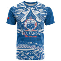 Toa Samoa Rugby Custom T Shirt Uso aso uma Samoan Pattern Blue - Polynesian Pride