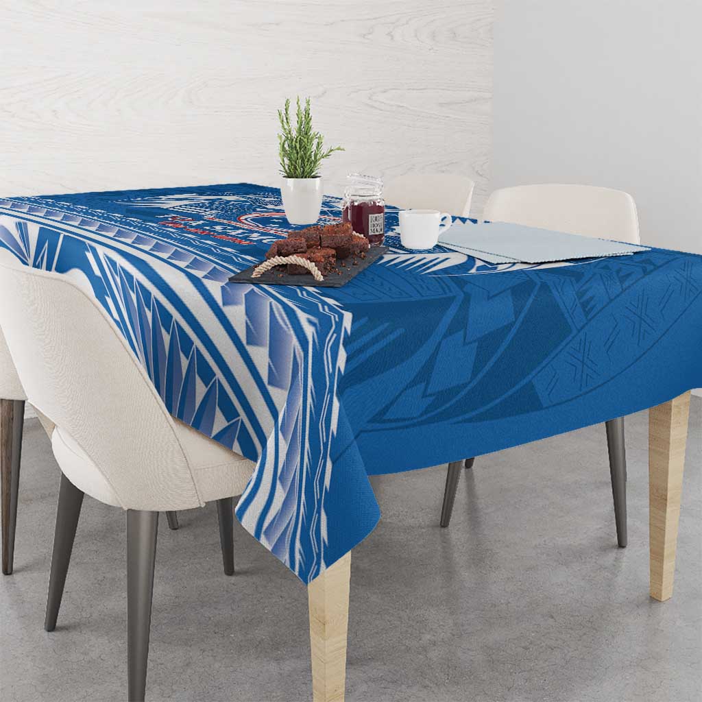 Toa Samoa Rugby Custom Tablecloth Uso aso uma Samoan Pattern Blue LT14 - Polynesian Pride