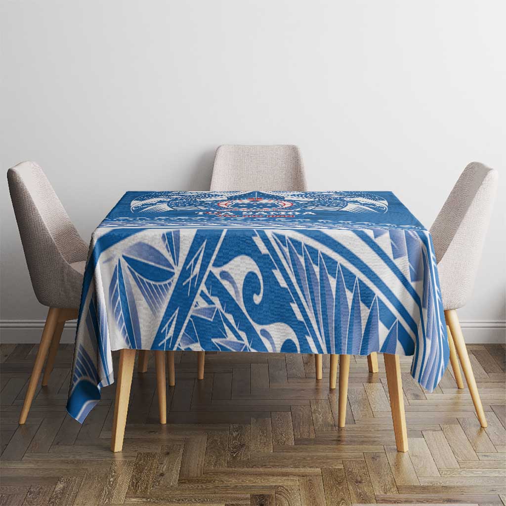 Toa Samoa Rugby Custom Tablecloth Uso aso uma Samoan Pattern Blue LT14 - Polynesian Pride